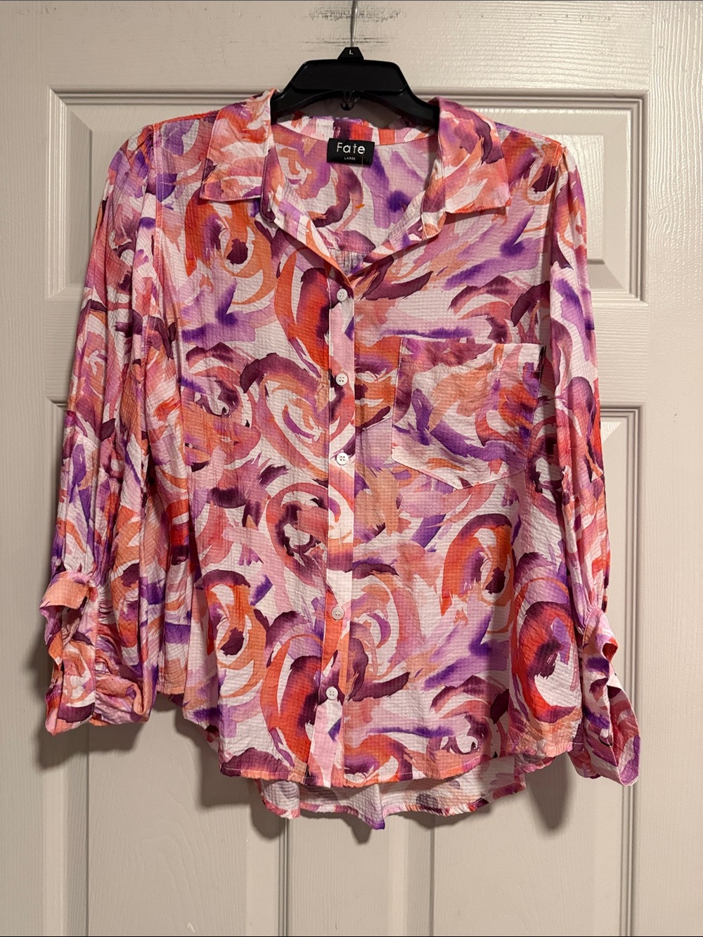 Fate Colorful Pink, Purple & Orange Abstract Button-Down Shirt